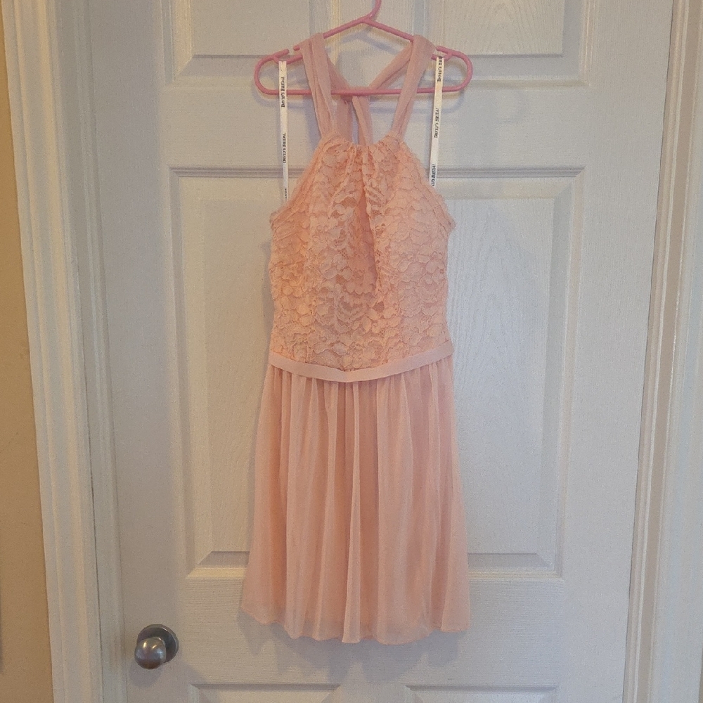 David's Bridal Blush Lace Halter Chiffon Dress for Kids